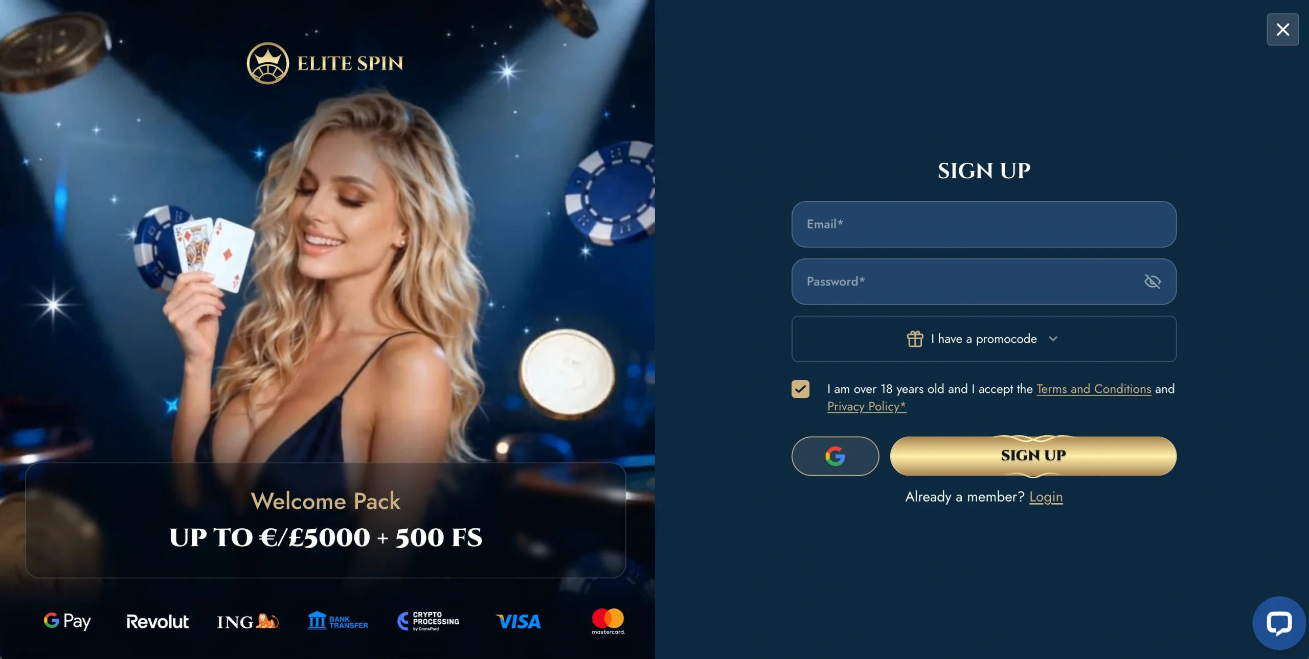 Registo simples — Uma conta preparada para jogar